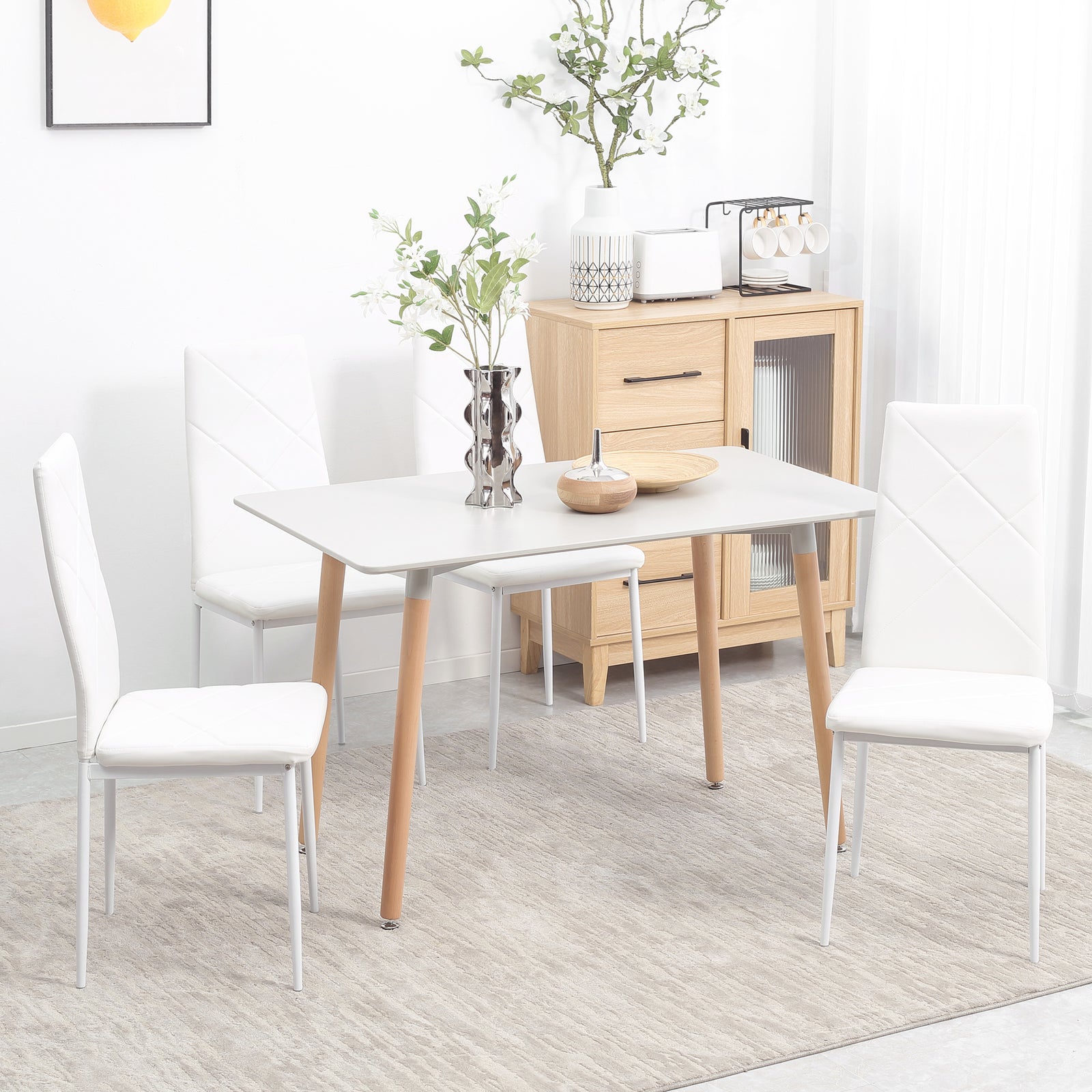 4-pieces Dining Chairs, Faux Leather Kitchen Chairs | White