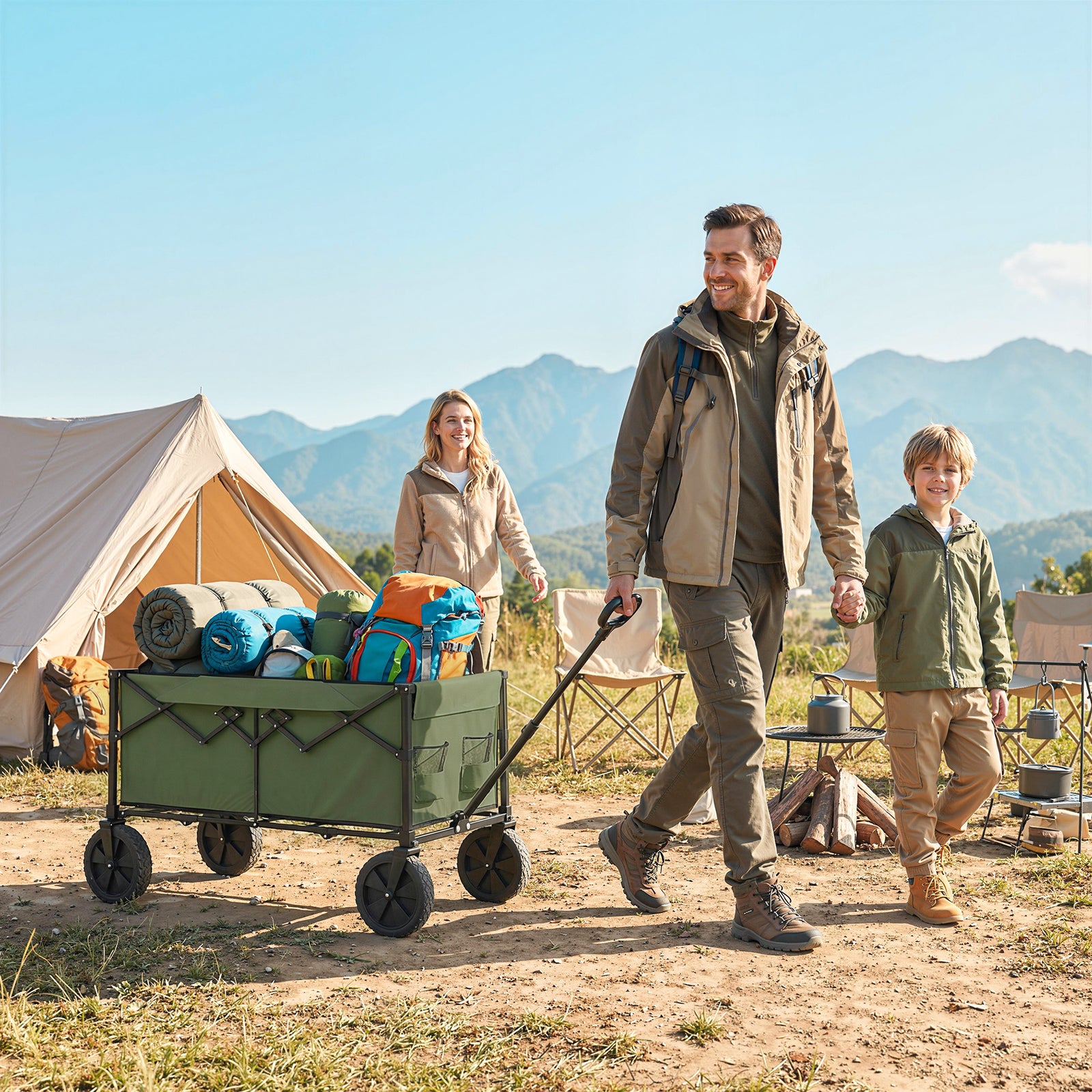 95l Foldable Festival Trolley On Wheels | Green