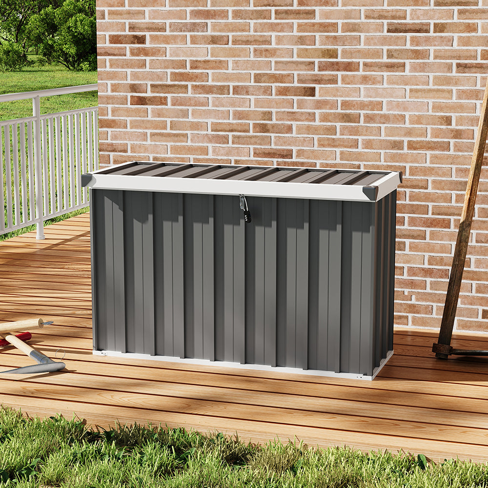 320l Outdoor Storage Box With Metal Frame – Weatherproof Garden & Patio Storage For Tools, Cushions, With Combination Lock | Grey
