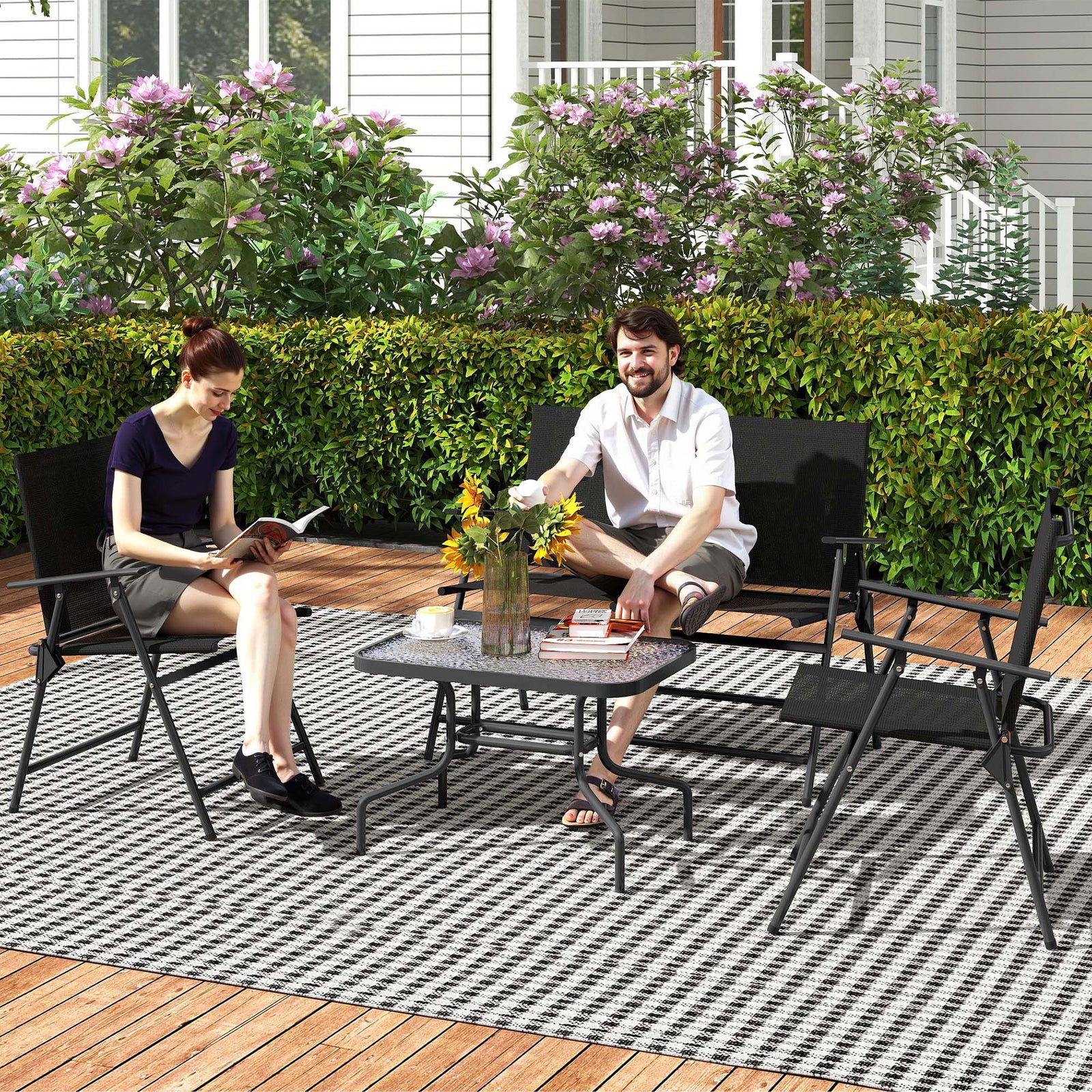 Black 4-piece Patio Set With Mesh Seats