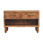 Solid Wood Arno Shoe Storage Unit In Golden Teak, 2 Drawers And Open Shelf, Beige