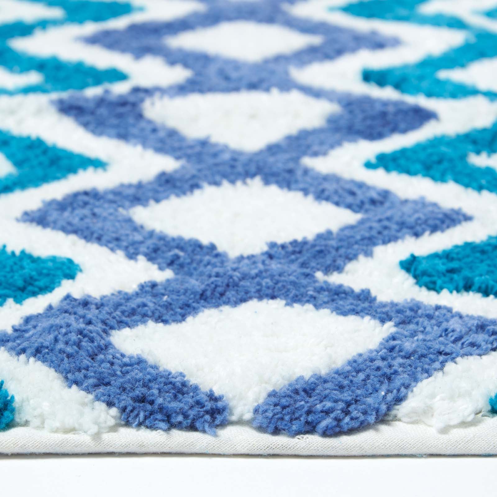 Chevron Cotton Bath Mat | 50 x 80cm | Blue & White