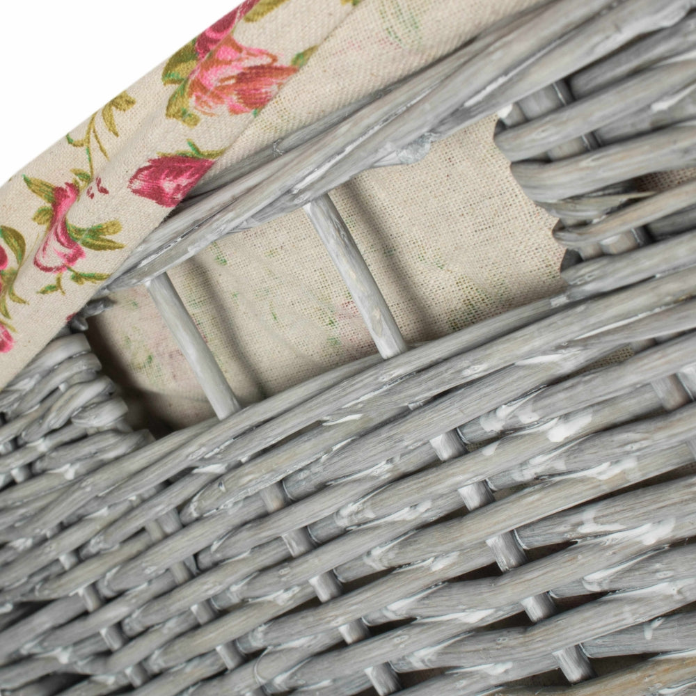 Grey Wash Square Laundry Basket With Garden Rose Lining | Small | Rose