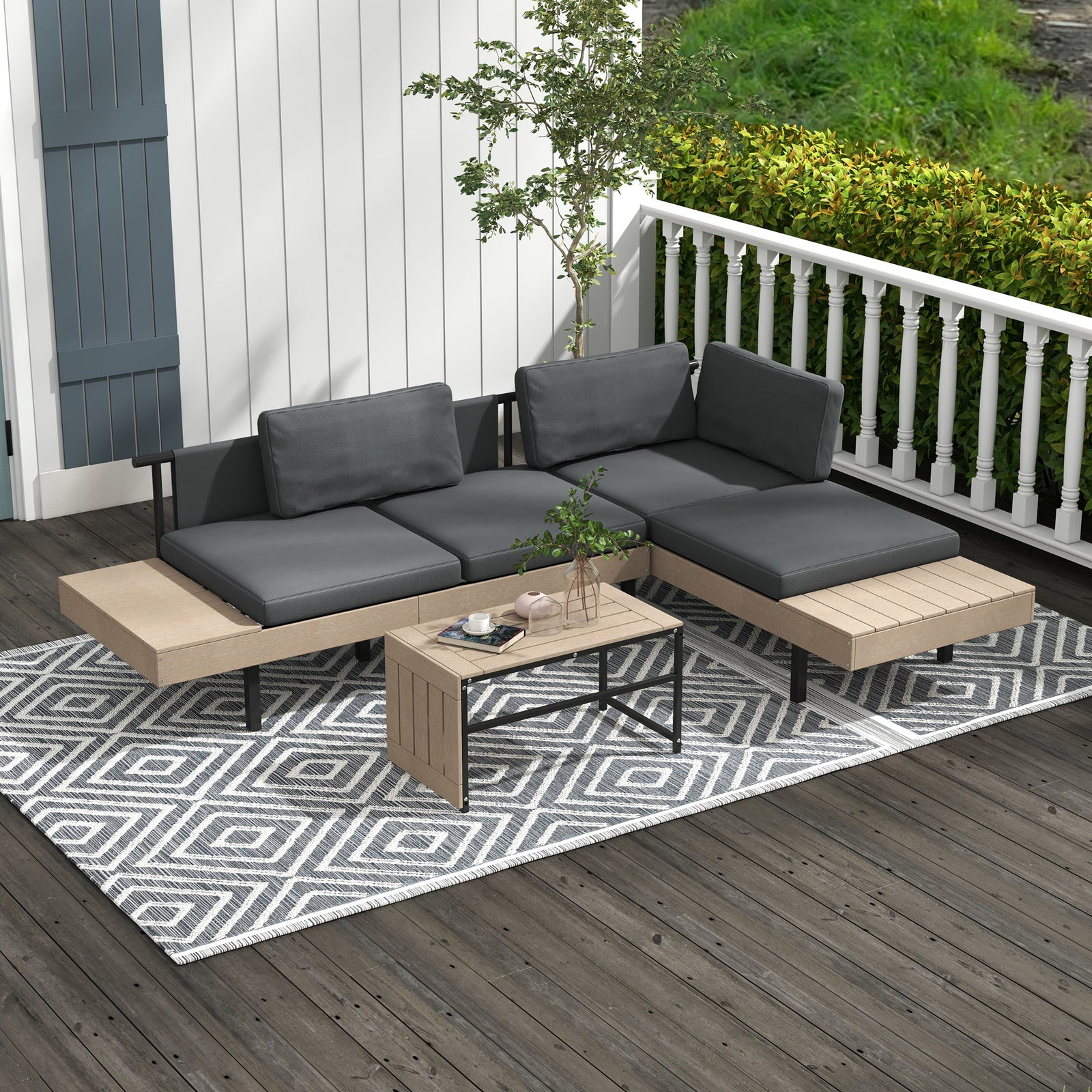 3-piece L Shape Sofa Set W/ Hdpe Table