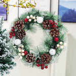 32cm Snow Flocked Christmas Artificial Wreath With Classical Xmas Ornaments