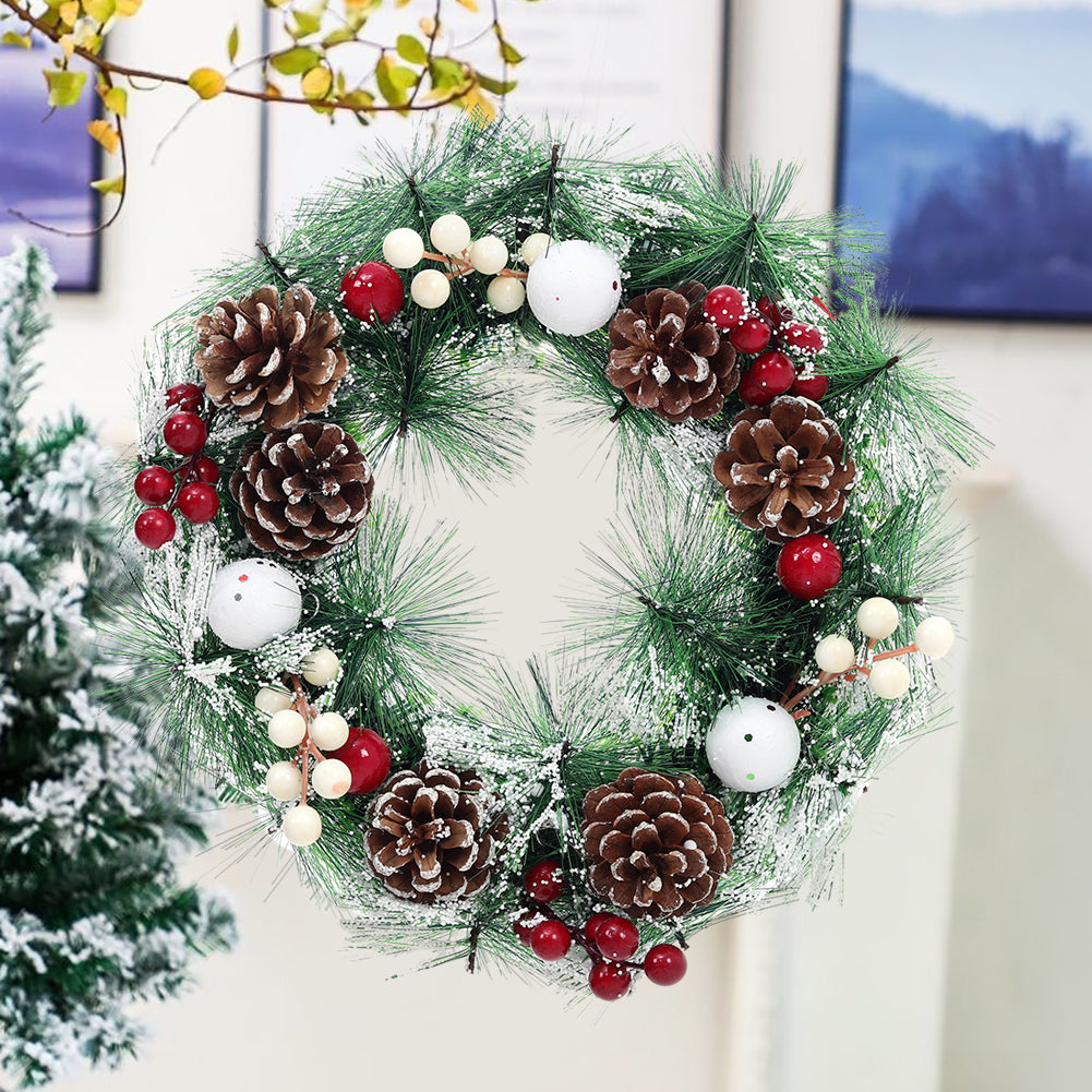 32cm Snow Flocked Christmas Artificial Wreath With Classical Xmas Ornaments