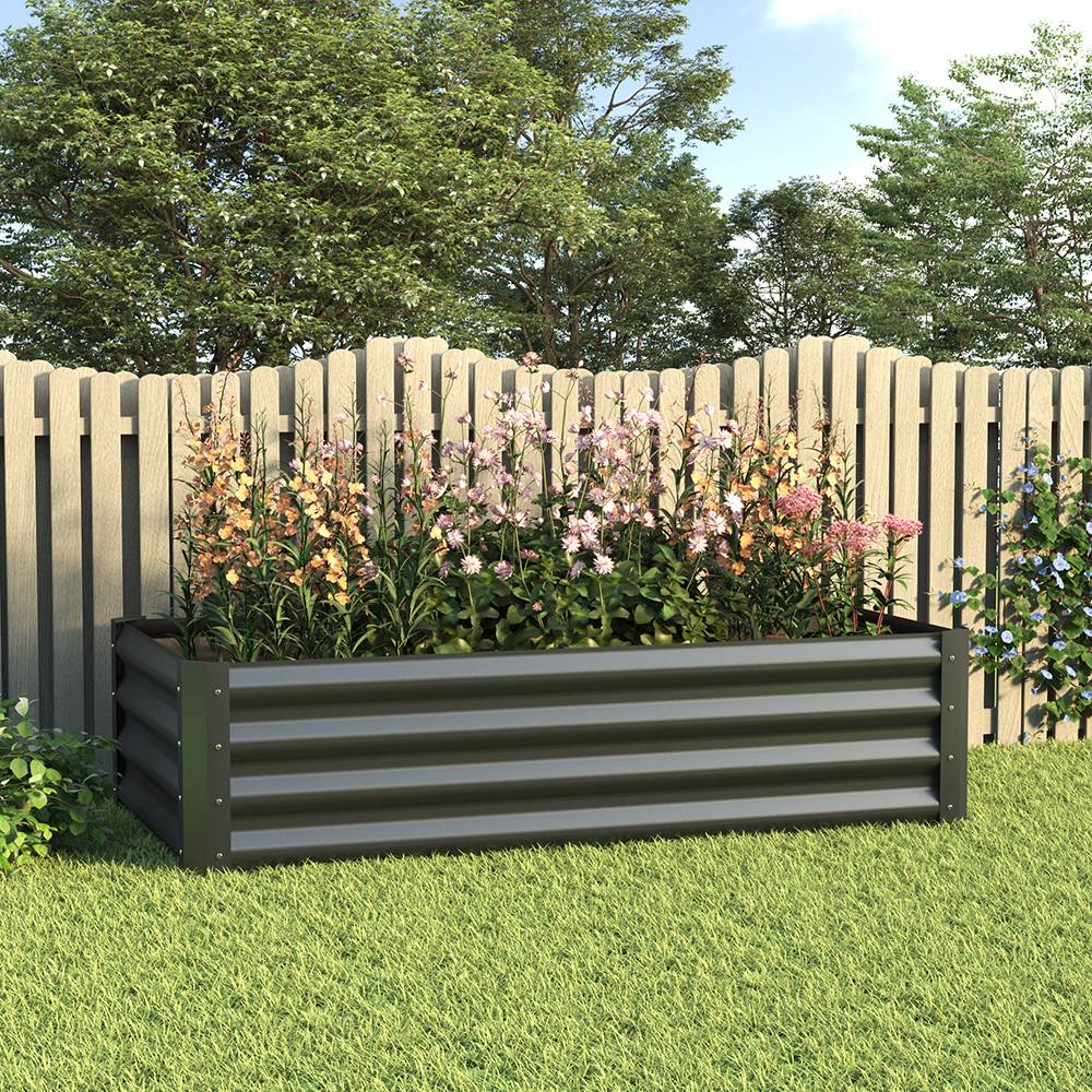 Outdoor Galvanized Steel Garden Bed Garden Planter Plant For Vegetables Flowers Herb | Black