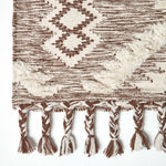 Lhasa Handwoven Brown And Cream Diamond  Kilim Wool Rug | 150cm x 95cm | Cream & Brown