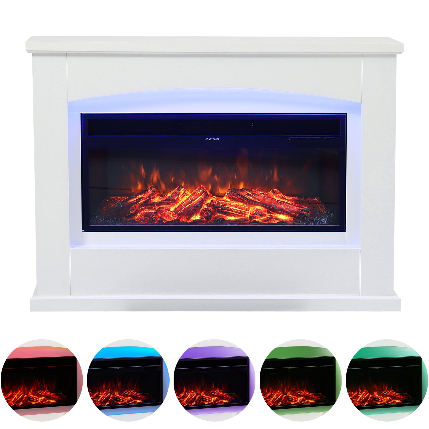 34-inch Electric Fireplace Suite, Black Fire With White Surround, 7-color Adjustable Led Mood Light, Stove-style Heater