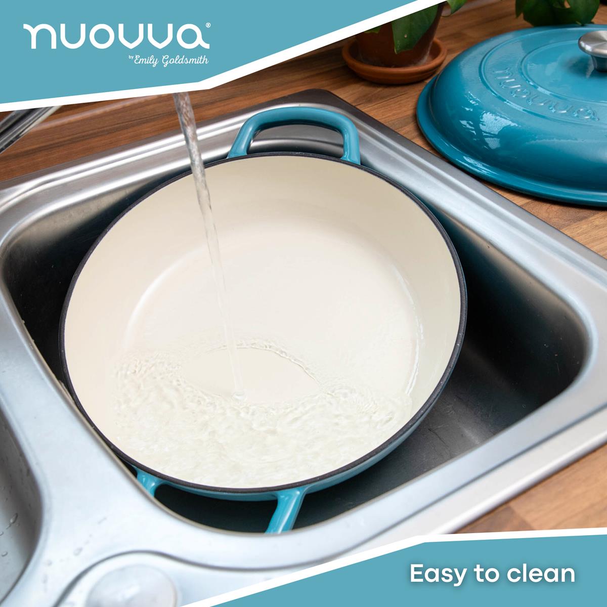 Shallow Cast Iron Casserole Pot With Lid, 5-quart, (32 Cm) | Blue