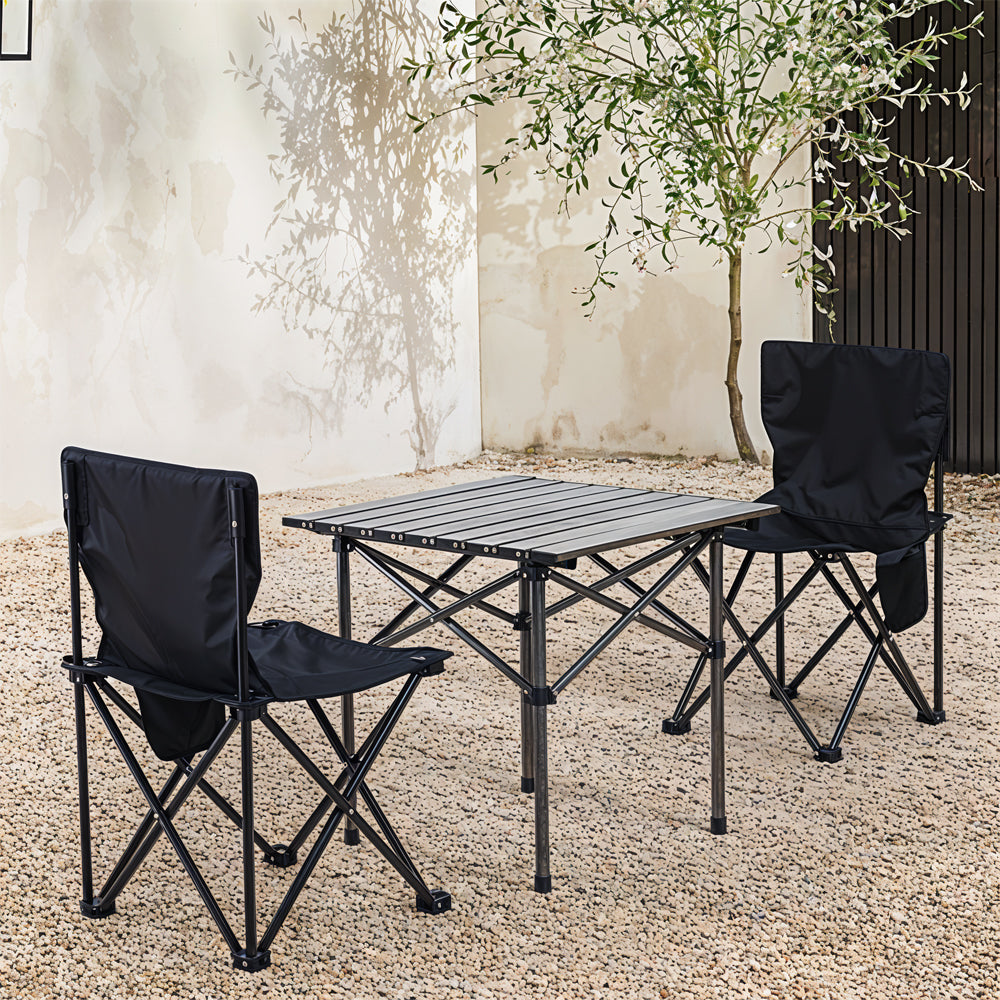 Set Of 3 Portable Folding Camping Table And Chair Set – Lightweight And Compact Outdoor Furniture | Set-of-3 | Black