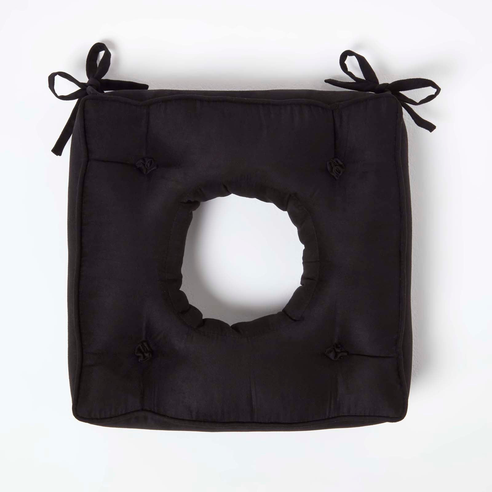 Faux Suede Coccyx Dining Chair Cushion With Ties | 40cm x 40cm | Black