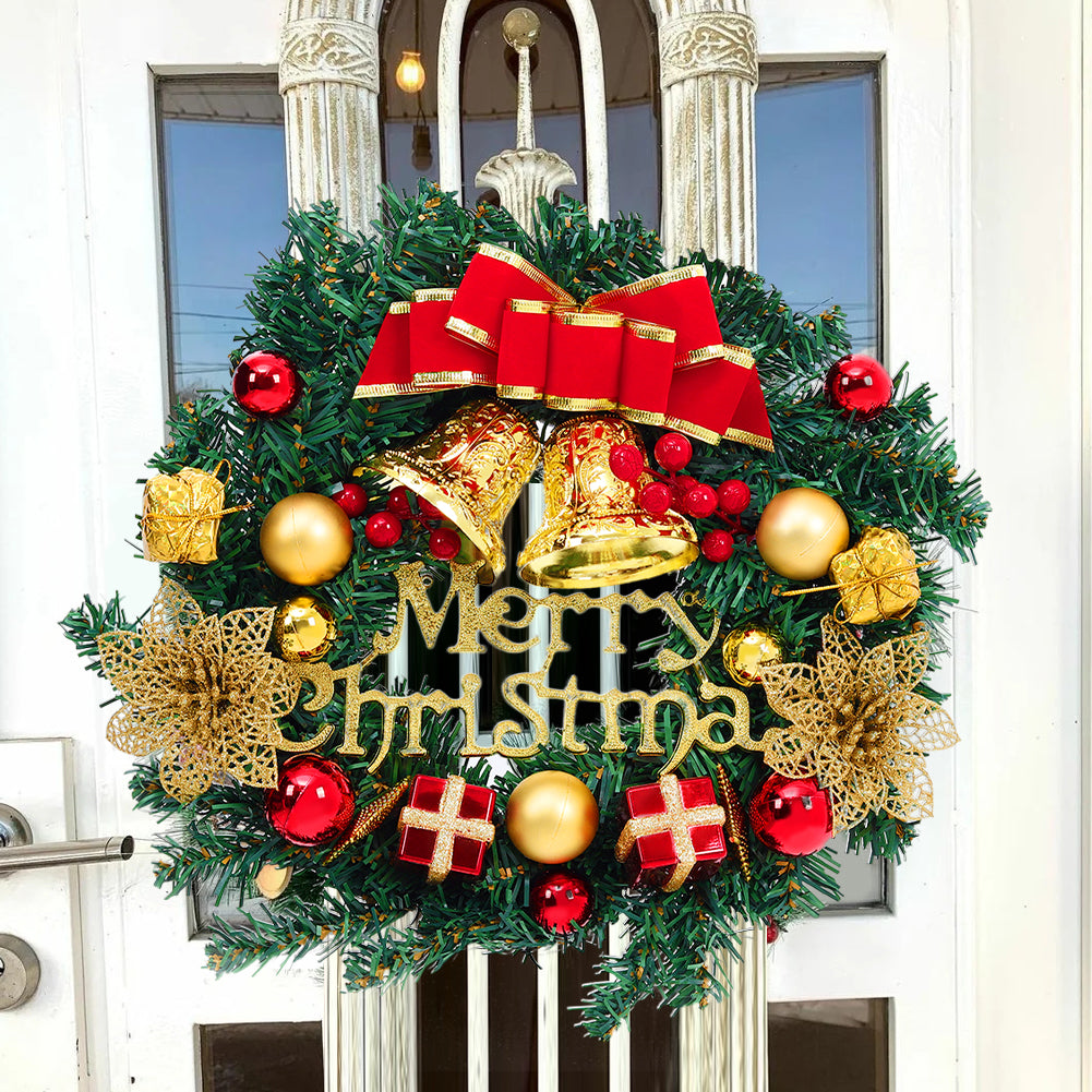 30cm Christmas Artificial Wreath With Xmas Baubles Bells Bow Knots
