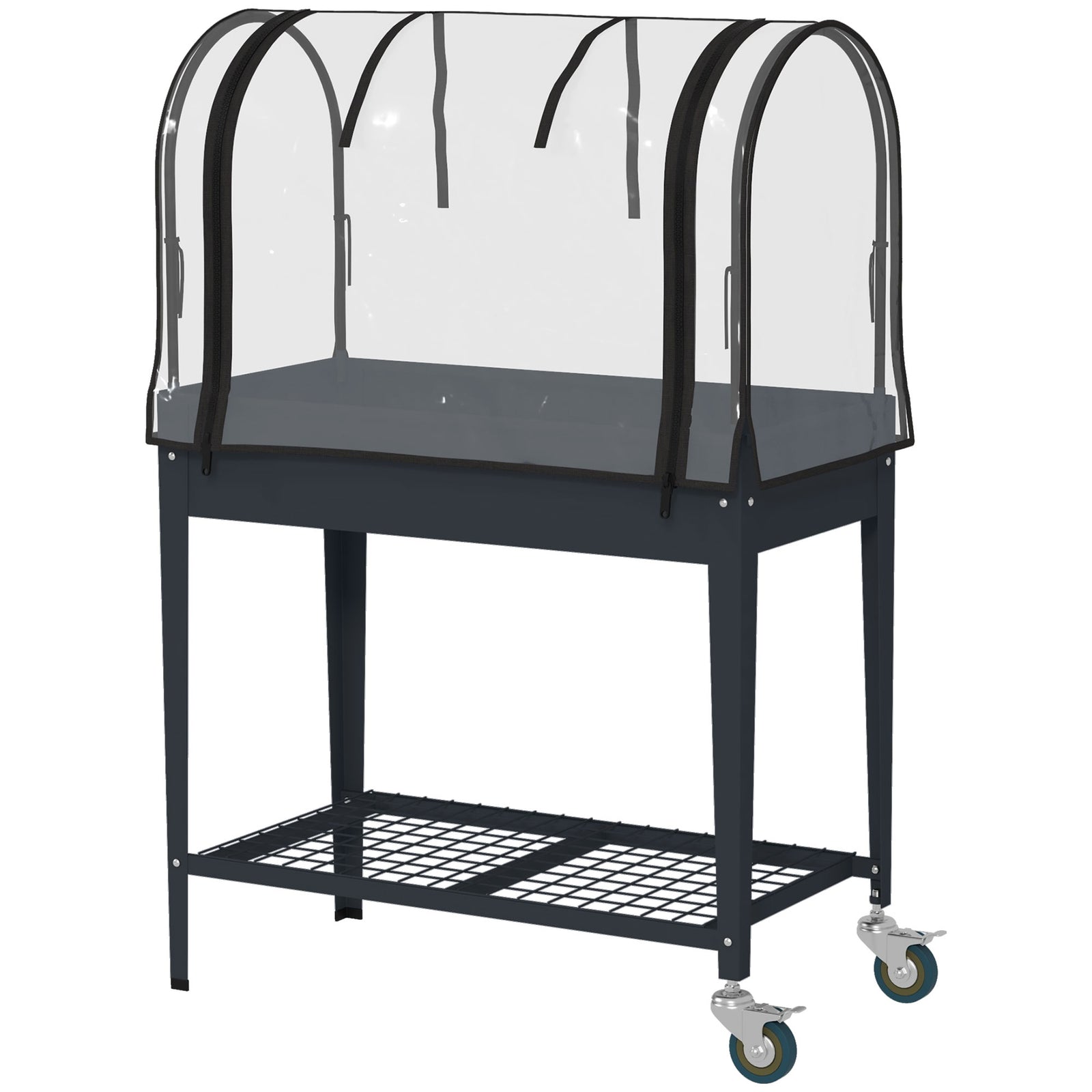 Raised Planter With Greenhouse & Wheels Dark Grey