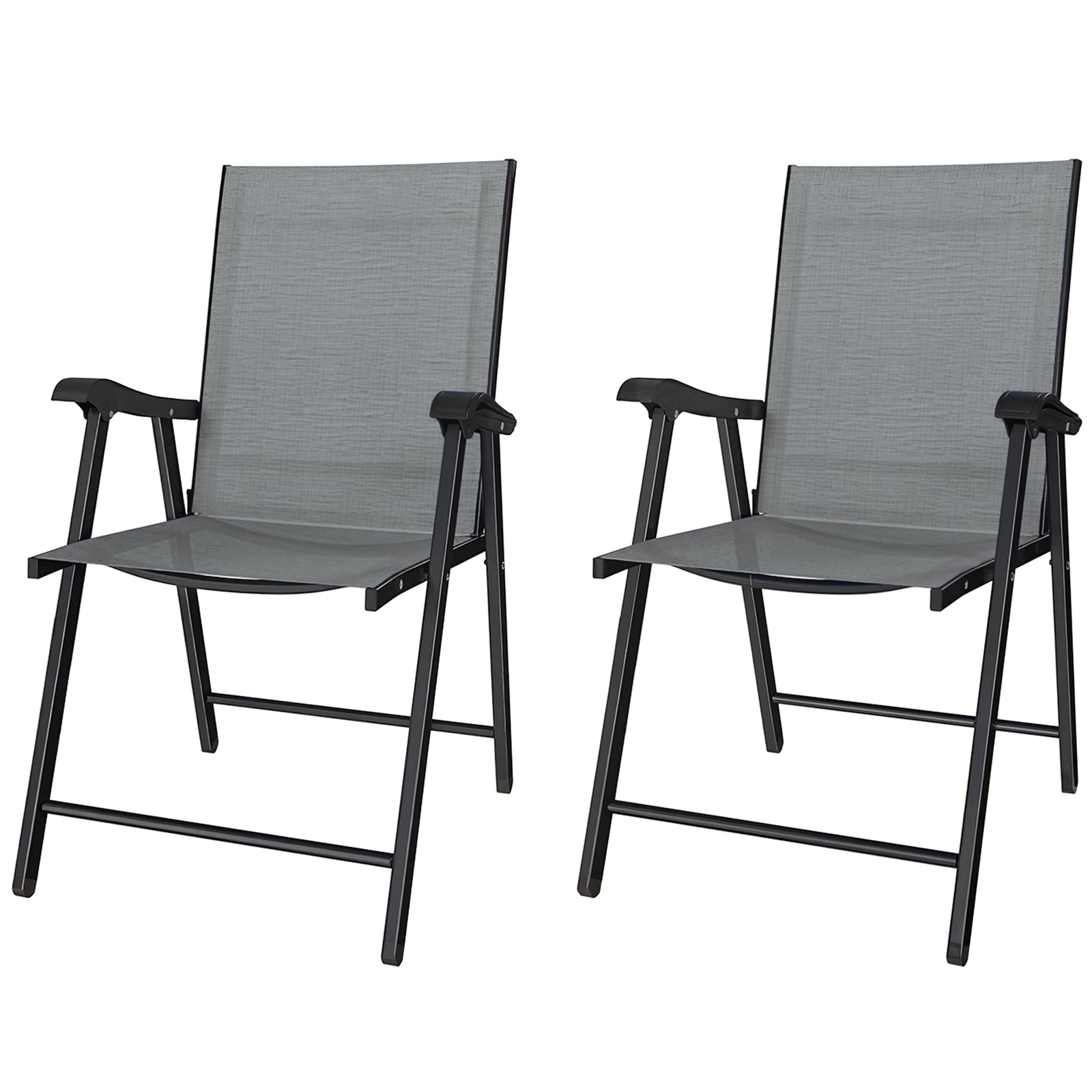 Folding Garden Chairs Set With High Back, Armrests | Set-of-2 | Light Grey