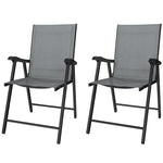Folding Garden Chairs Set With High Back, Armrests | Set of 2 | Light Grey
