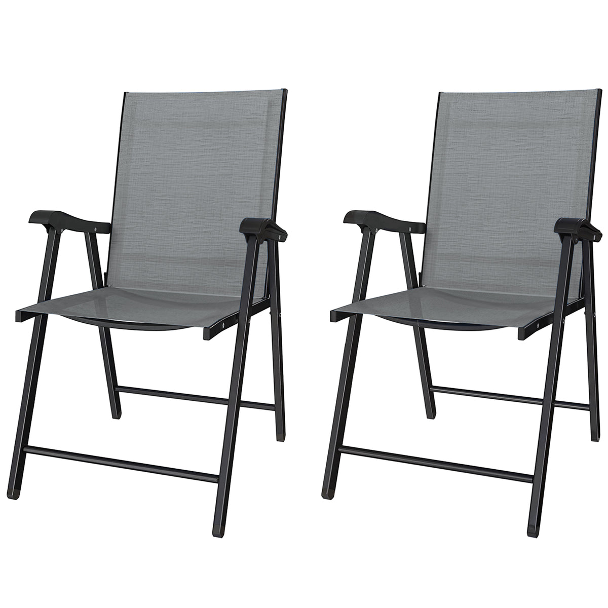 Folding Garden Chairs Set With High Back, Armrests | Set of 2 | Light Grey