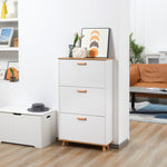12 Pair Slim Shoe Storage Cabinet W/ 3 Flip Drawers | One Size | White