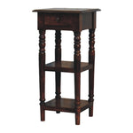 Tall Turned Leg Side Table, 1 Drawer, 2 Open Shelves, Dark Brown | 3 | Brown