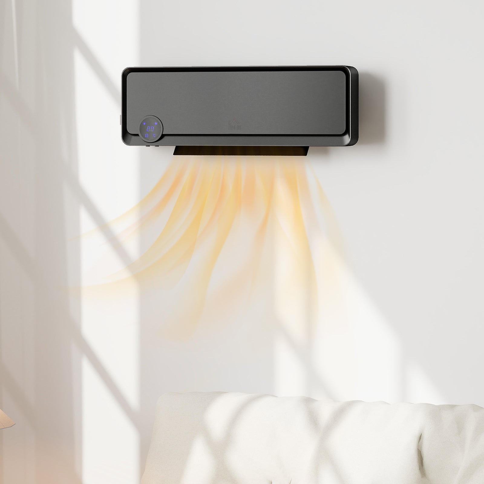 1000w/2000w Wall Downflow Heater 10-49°c Temperature W/ Timer, Black