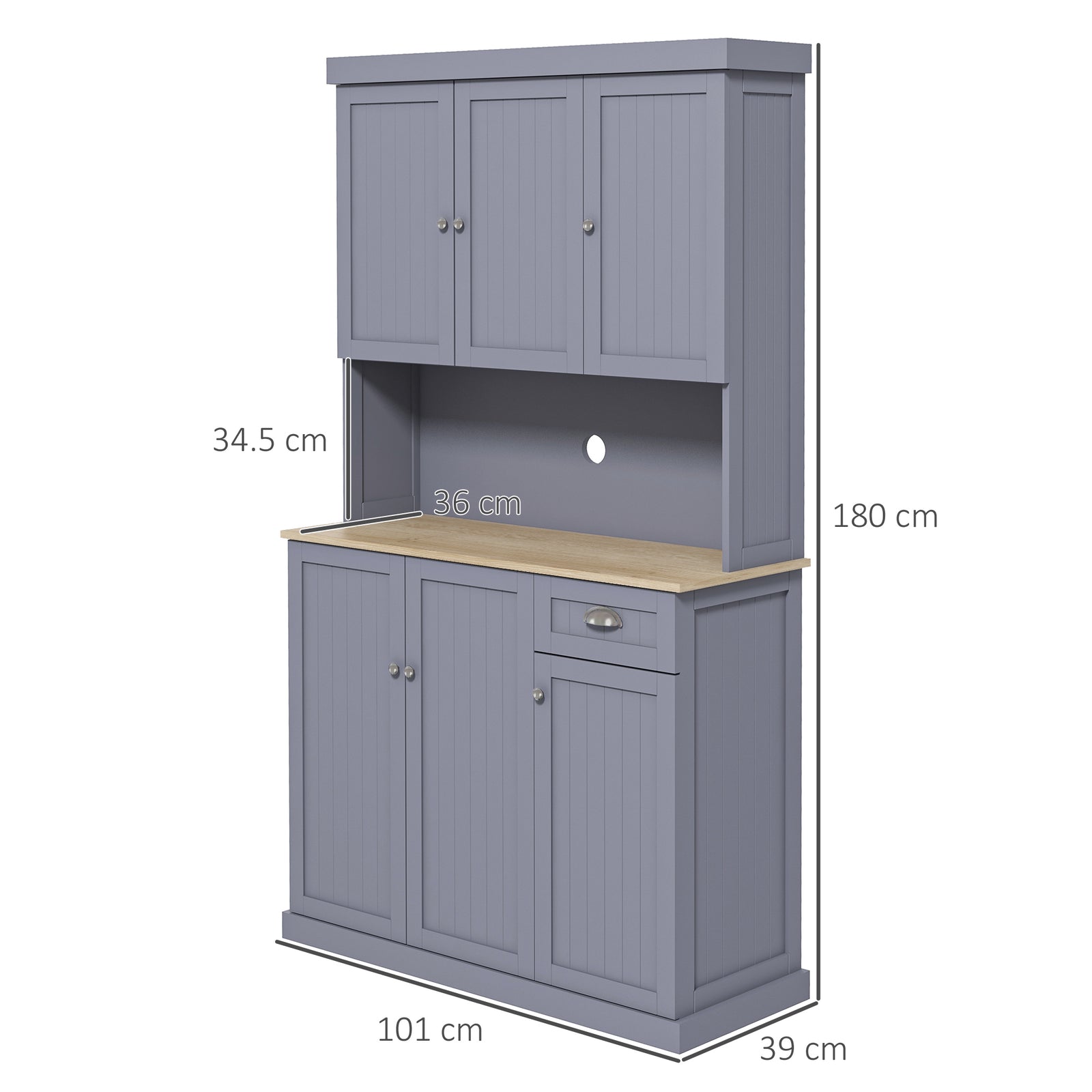 Kitchen Cupboard Storage Cabinet With Adjustable Shelves, Grey