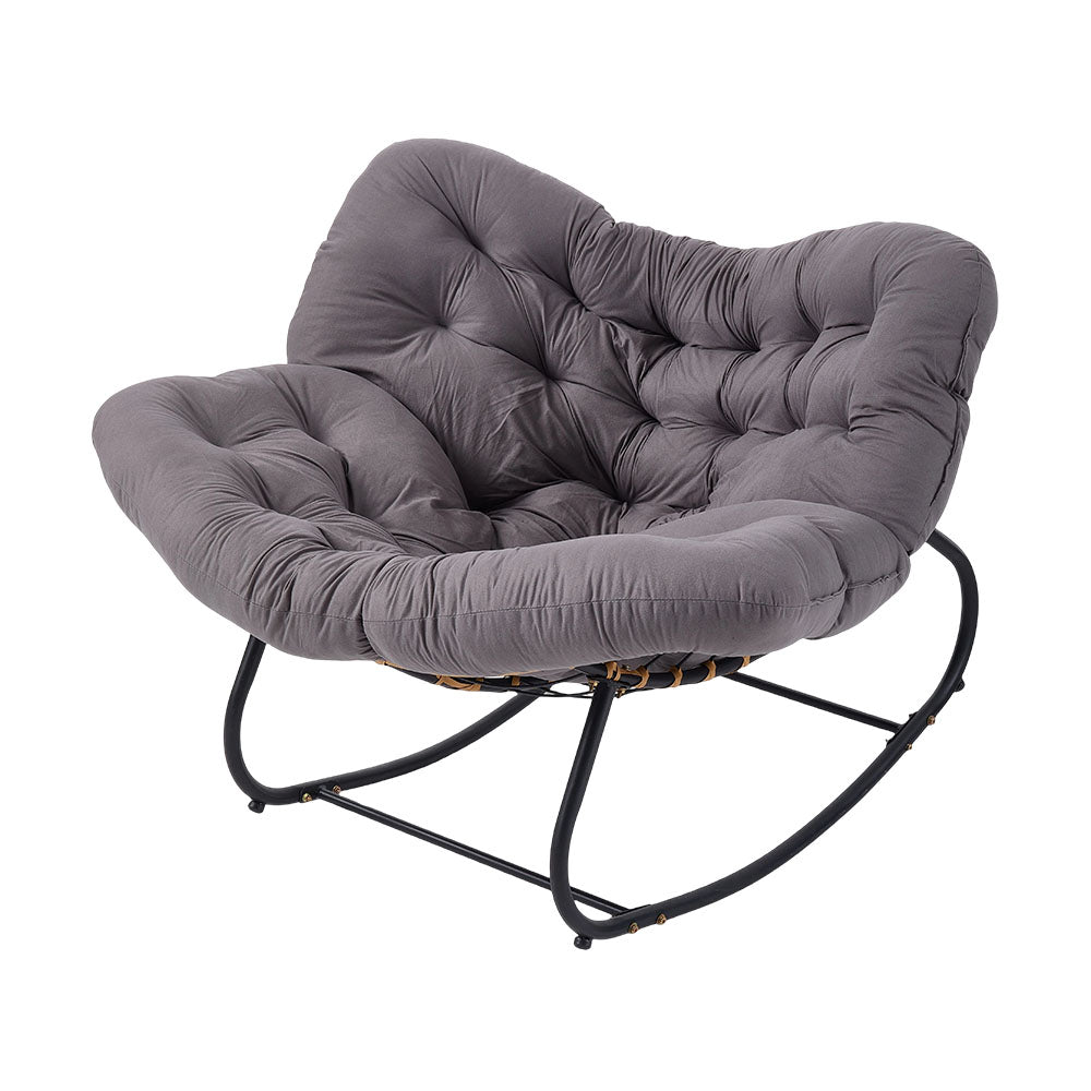 Elegant Rattan Rocking Chair With Cushioned Seat – Stylish And Comfortable Relaxation | Grey