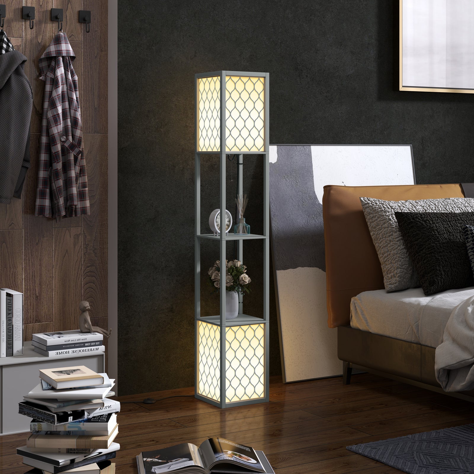 2-light Modern Floor Lamp With Shelves Living Room Bedroom | One Size | Gray