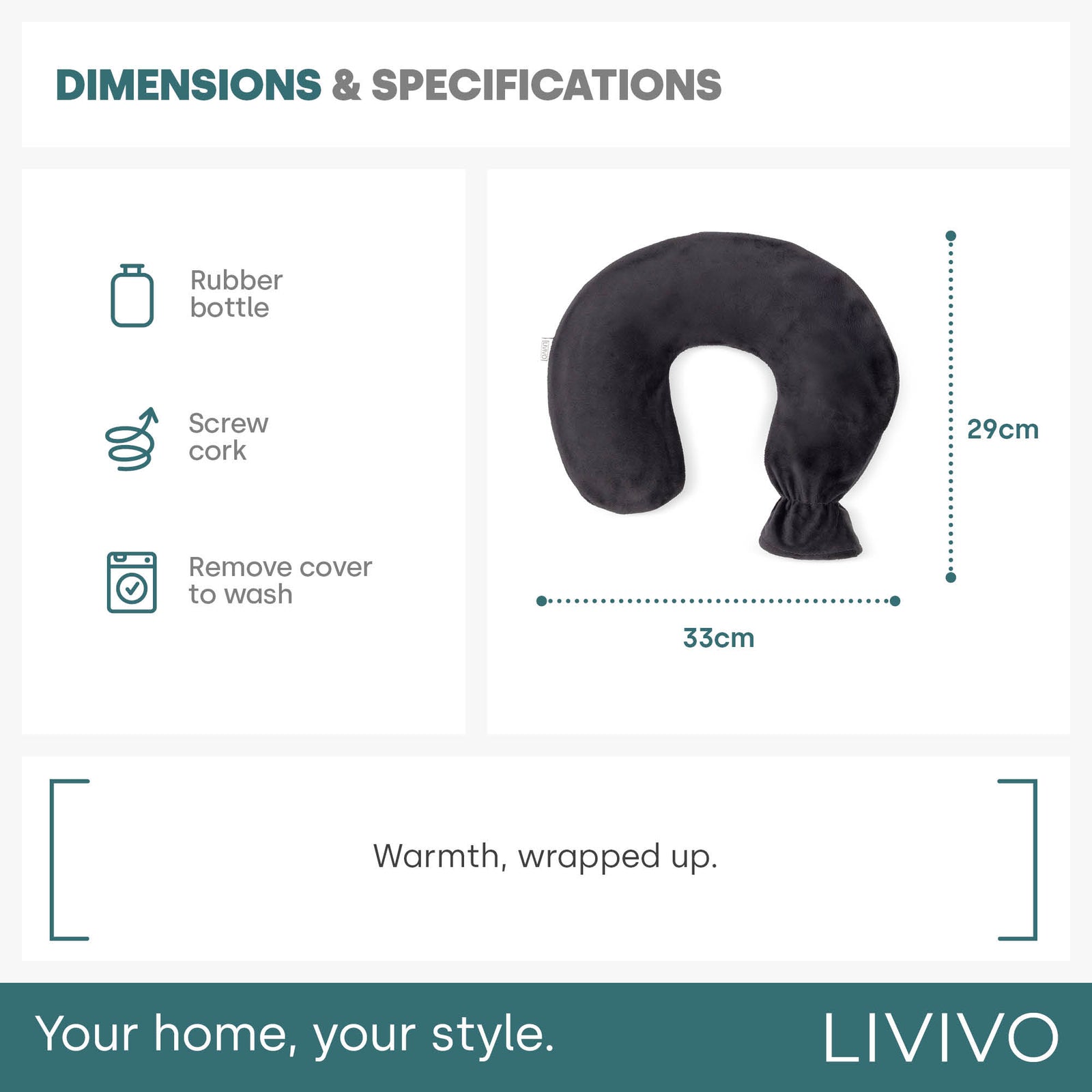 Livivo 1l Hot Water Bottle With Soft Removable Fleece Cover U Shaped Design