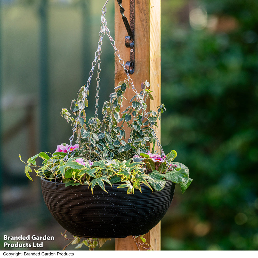 Stone Effect 35cm Hanging Basket Black With Spot | Set of 1 | Black