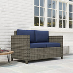 Rattan Wicker 2-seat Sofa Loveseat Padded Garden Furniture | Navy Blue