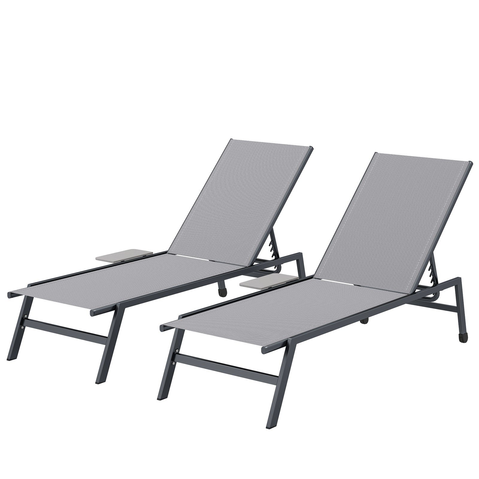 Sun Loungers For Garden Set Of 2 With Side Tray Table | Grey