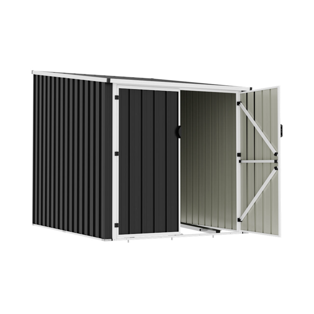 Lockable Outdoor Bike Storage Shed For Cycling, Double Door Metal Shed With 3 Adjustable Bike Racks, Pent Roof, Weatherproof Garden Shed