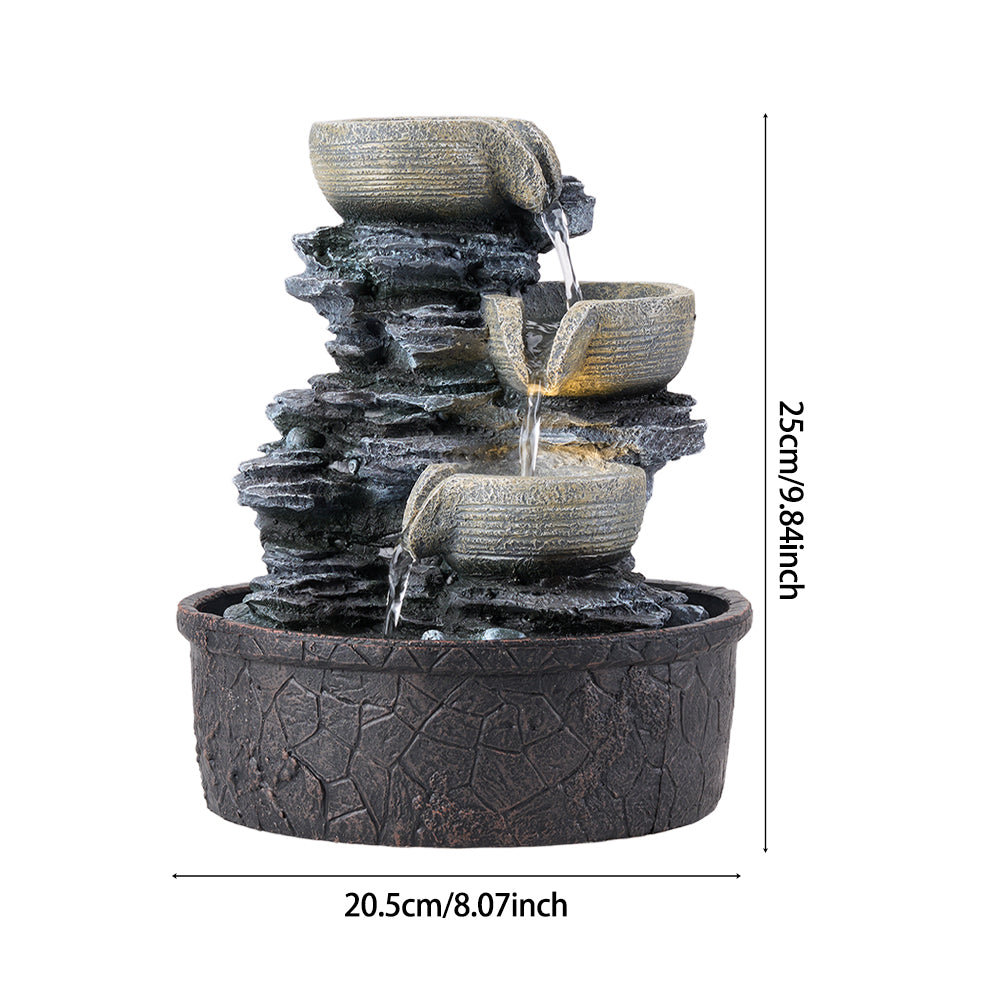 3-tier Cascading Bowls Design Tabletop Waterfall Fountain With Led Lighting