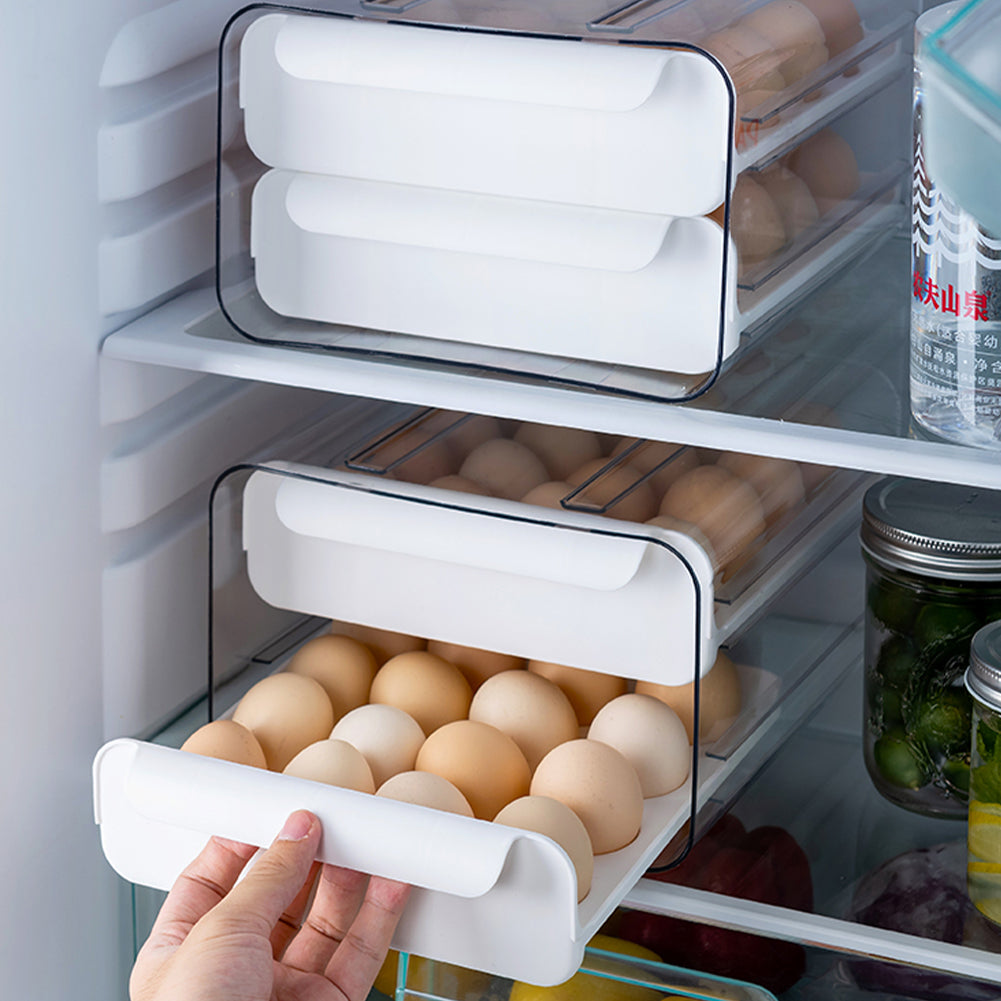 Double-layer Transparent Egg Storage Drawer Box | White