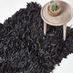 Dallas Leather Shaggy Rug | 120cm x 180cm | Black
