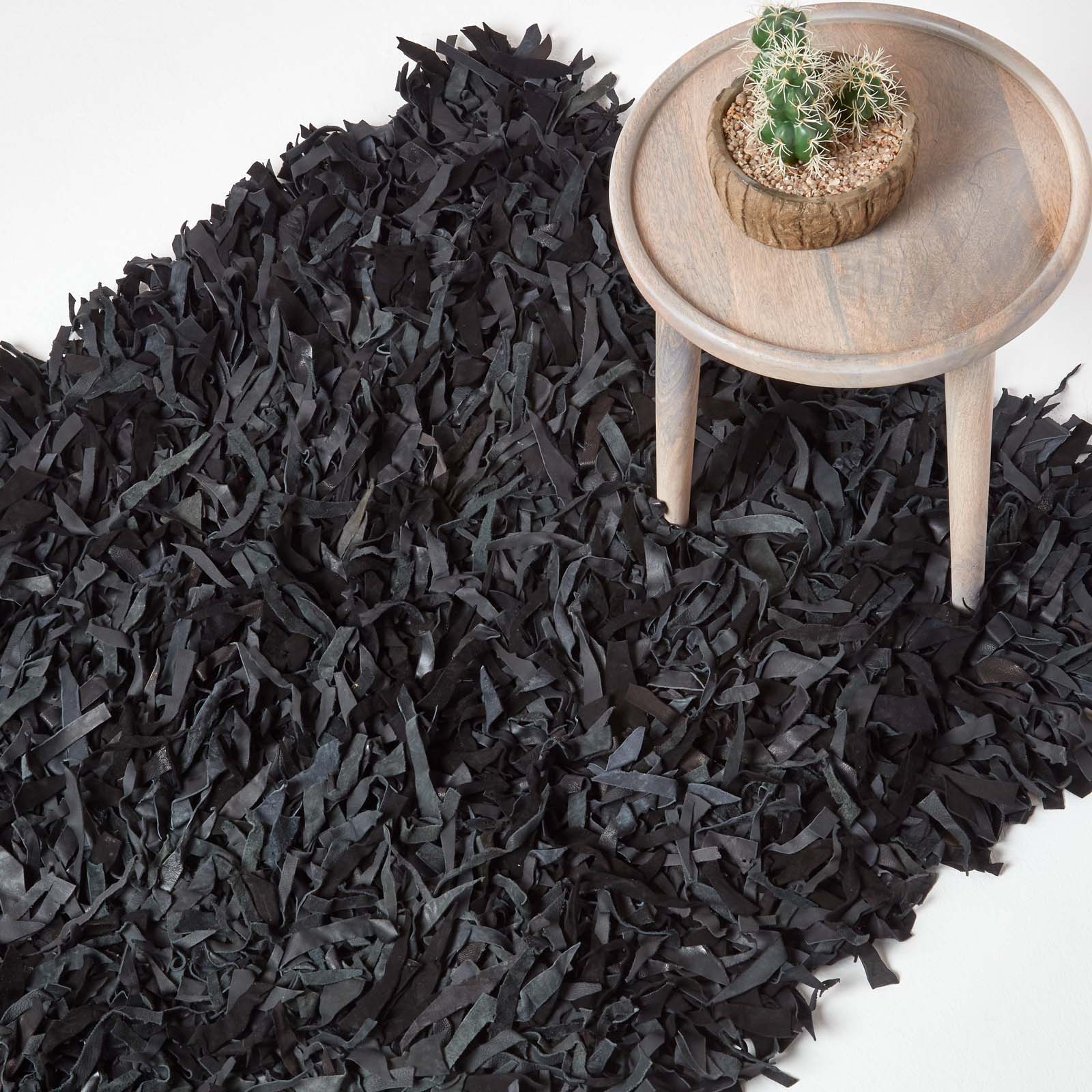 Dallas Leather Shaggy Rug | 150cm x 240cm | Black