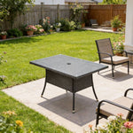 Garden Rattan Tempered Glass Top Rectangular Table With Parasol Hole - 120/150 Cm W X 80/90cm D X 72cm H | Small