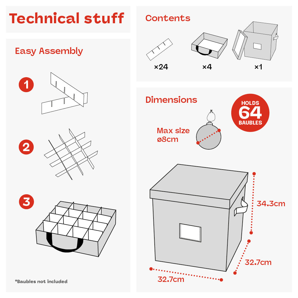 Collapsible 64 Christmas Bauble Storage Bag | One Size | Grey