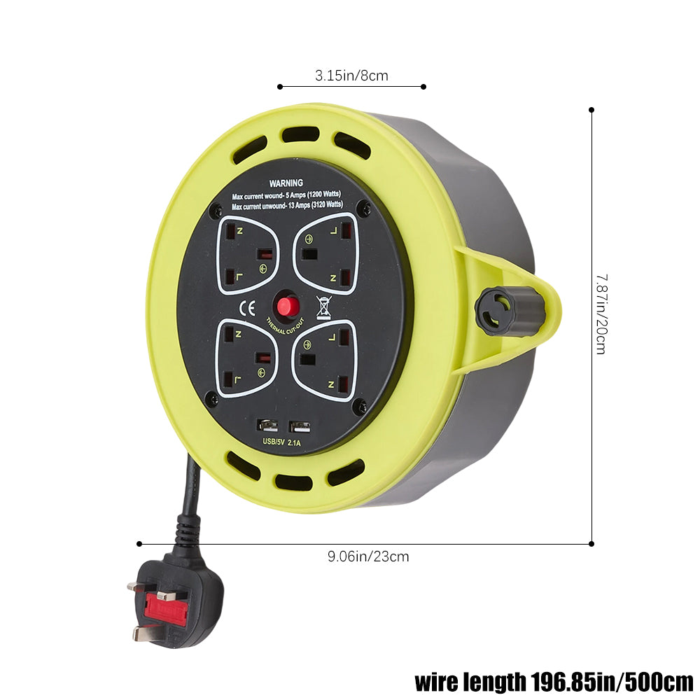 4-socket 2 Usb Ports Extension Cable Reel | 5m