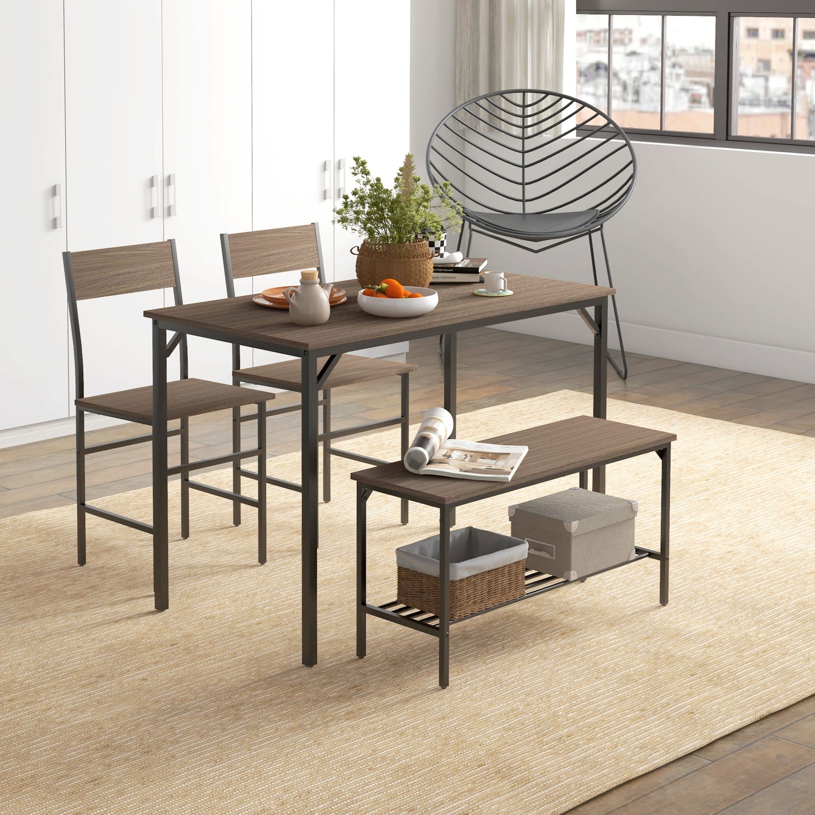 Industrial 4 Piece Dining Table And Chair Set Kitchen Table