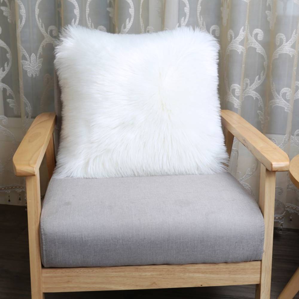 Square Fluffy Faux Fur Throw Pillow Cover White