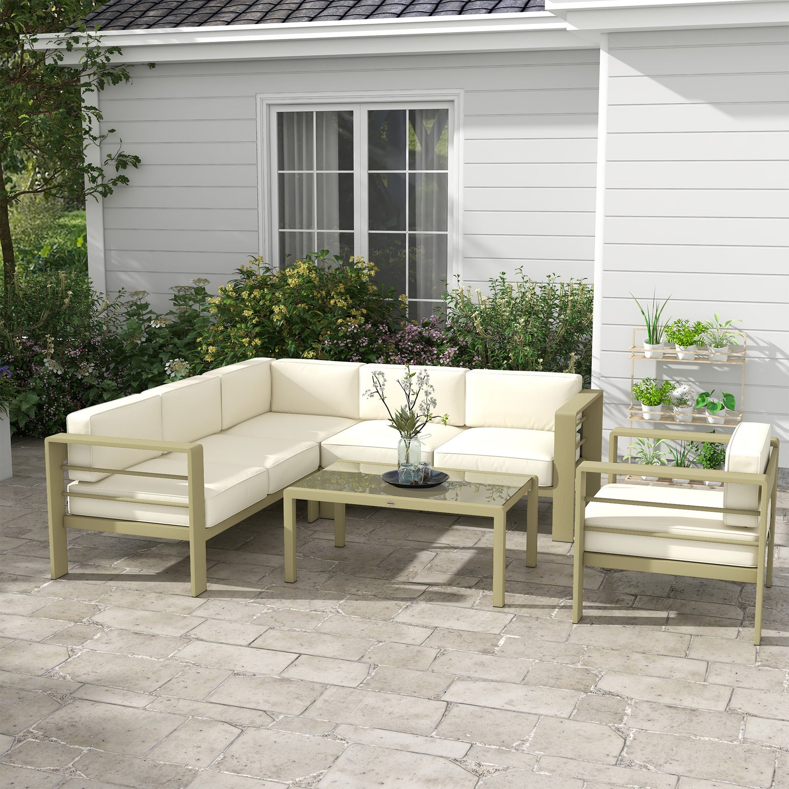 5 Pcs Garden Sofa Set W/ Cushions, Aluminium Furniture Sets | Gold