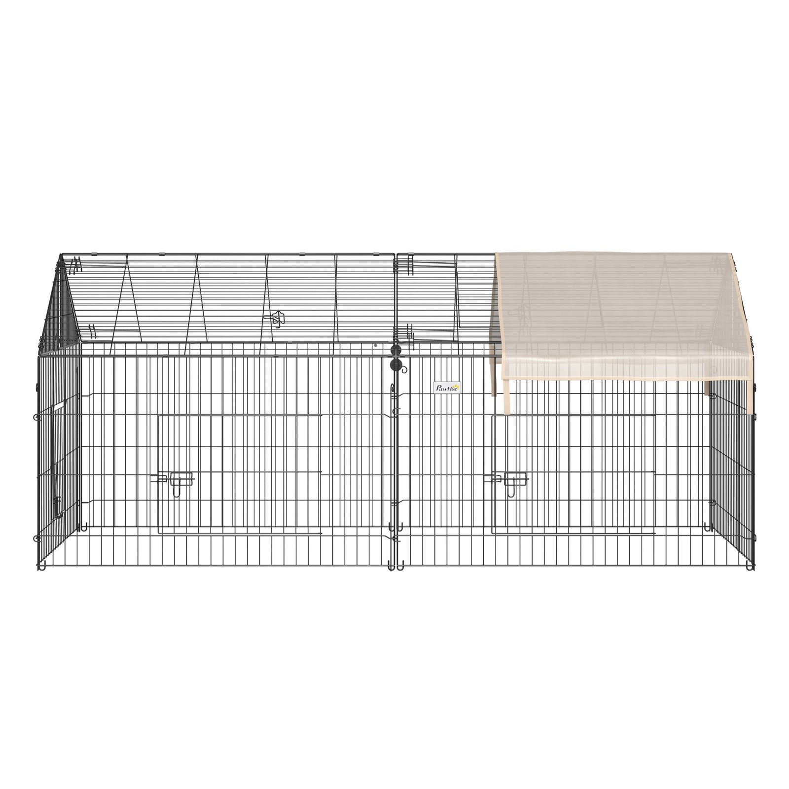 PawHut Rabbit Run, Guinea Pig Cage With Pitched Roof, Sun Protection Cover, Beige