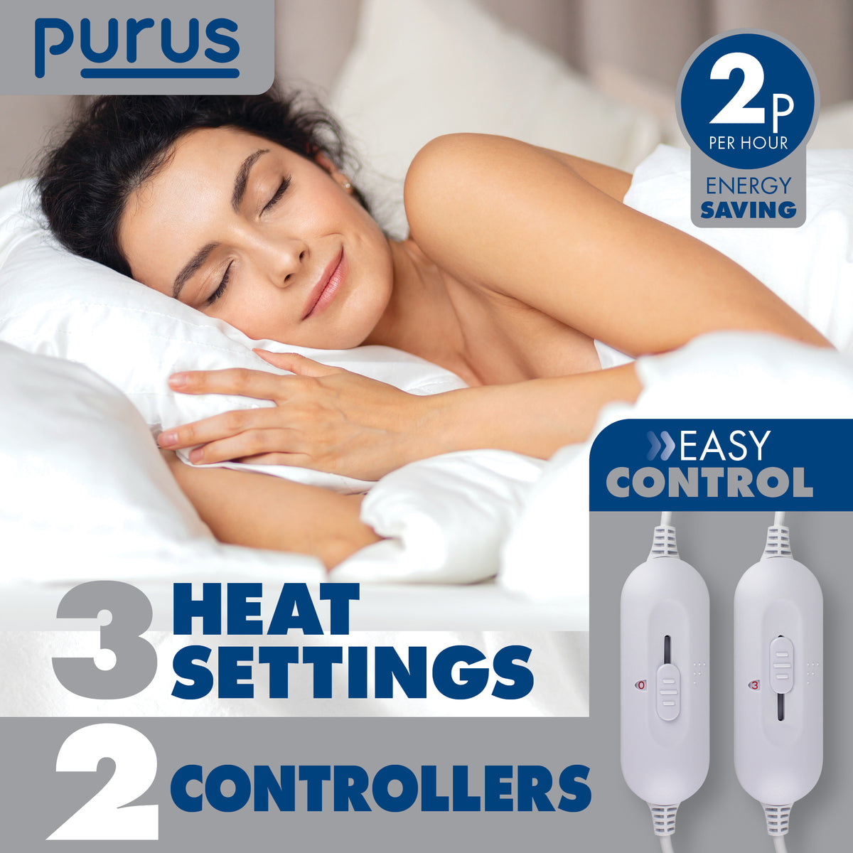 Luxury Electric Blanket Fully Fitted Heated Bed Underblanket Polyester Detachable Control 3 Heat Settings | King | White