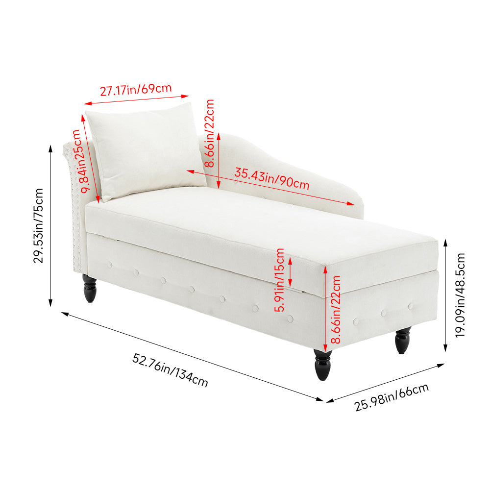 Left Hand Facing Chenille Chaise Lounge With Storage And Pillow | White