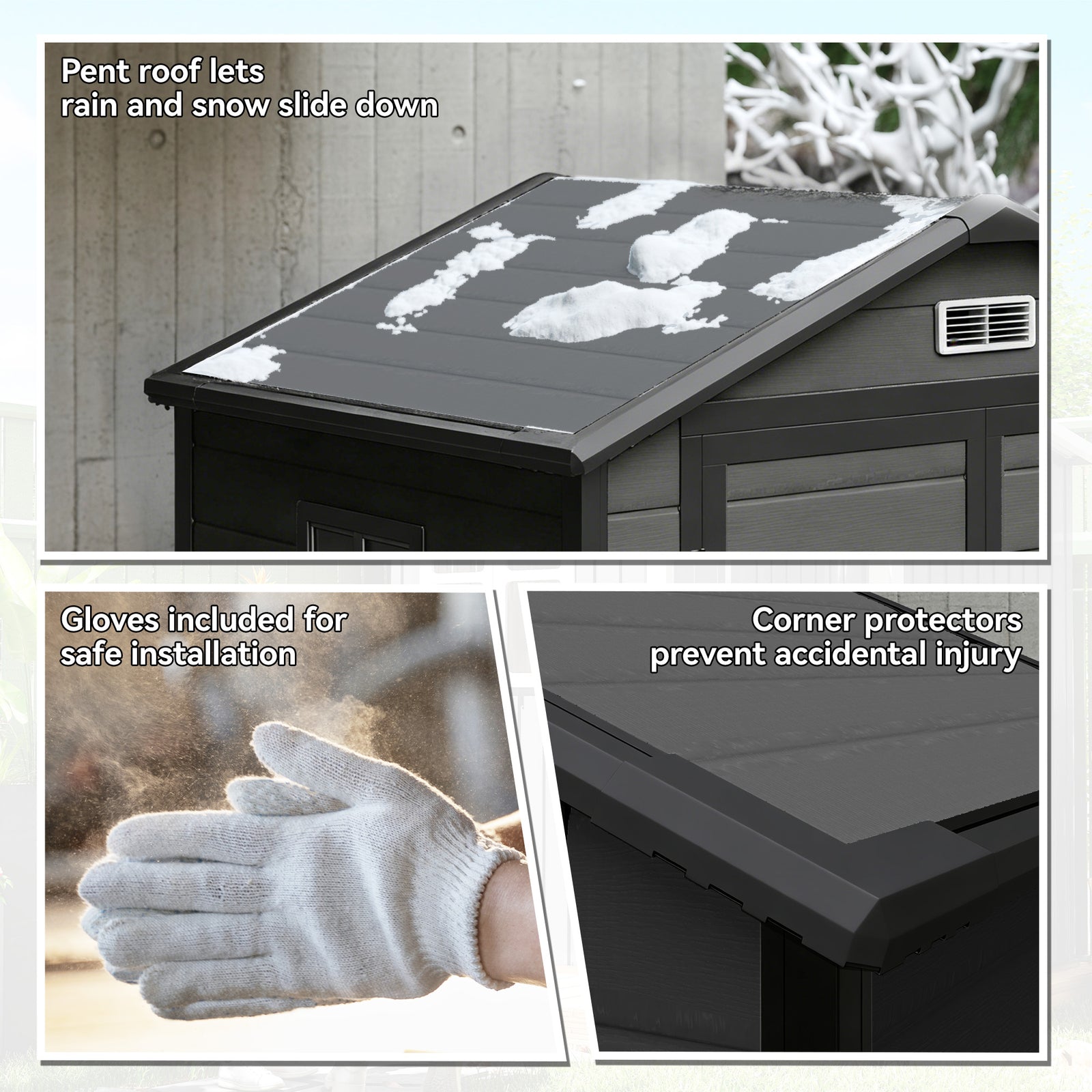Garden Shed 6'x4.5' Plastic Tool Storage House W/ Lockable Double Doors | Dark Grey