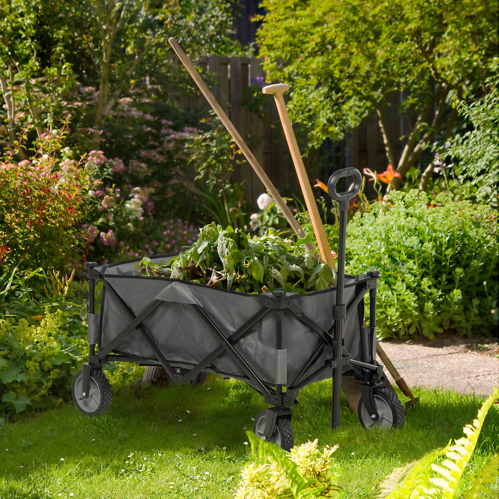 Folding Garden Trolley With Folding Board | Dark Gray