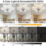 Pointed Petal Ceiling Fan Light 65cm Led With 3-color Dimming, Reversible Silent Dc Motor, 6-speed, Sleep Timer, 2.4g App & Remote Control | White