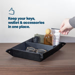Black Valet Tray Organiser Leather Foldable Storage For Everyday Items