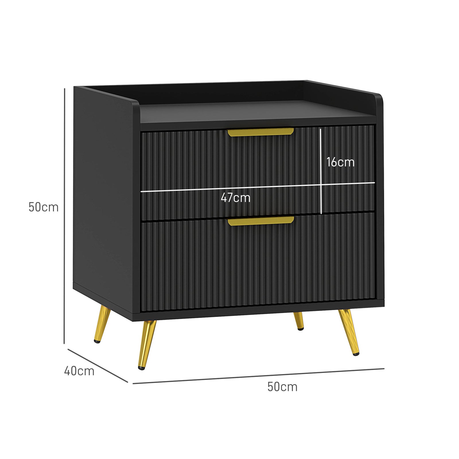 Bedside Table With 2 Drawers For Bedroom, Living Room | One Size | Black